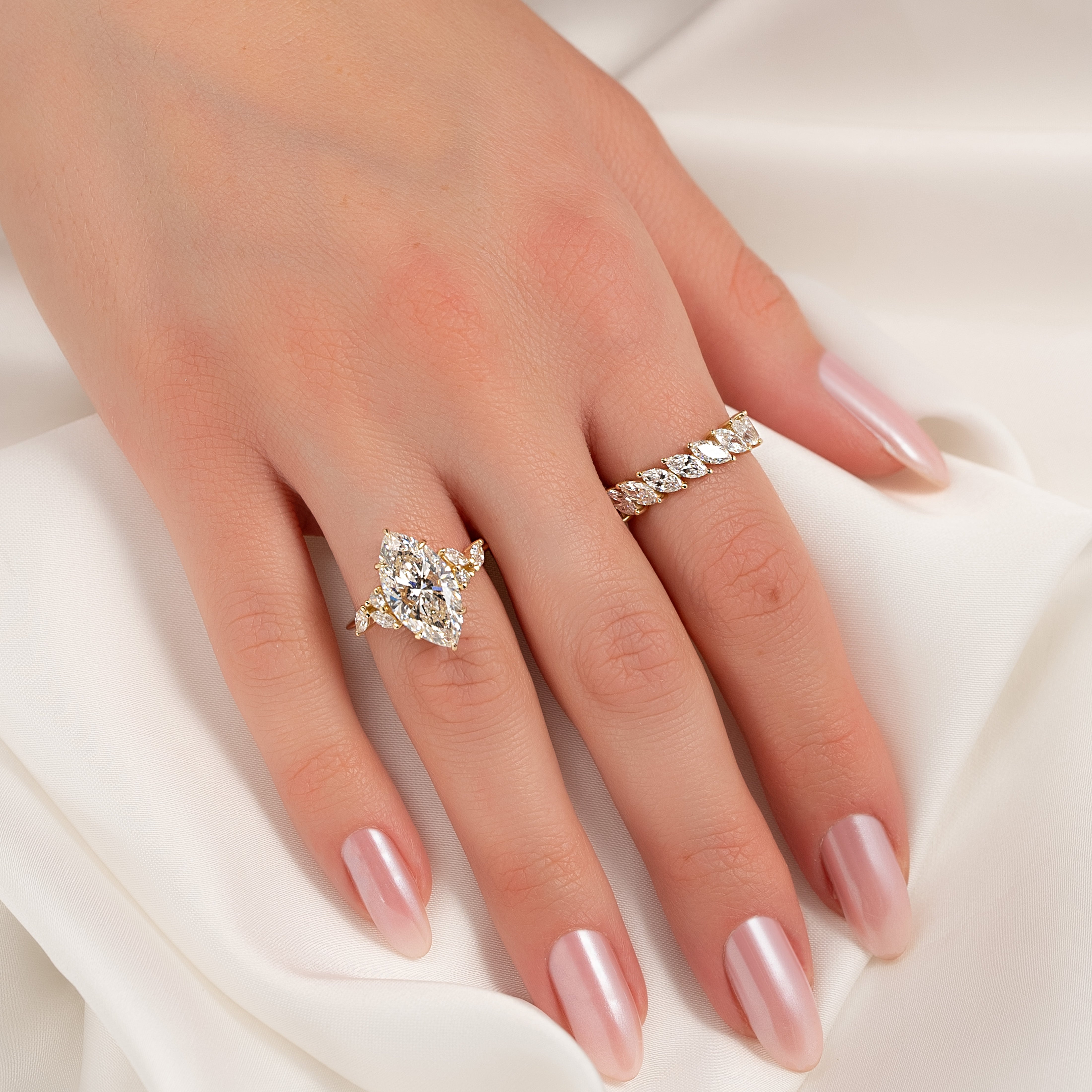 3ct Helene Marquise Cut Moissanite Ring - Gold