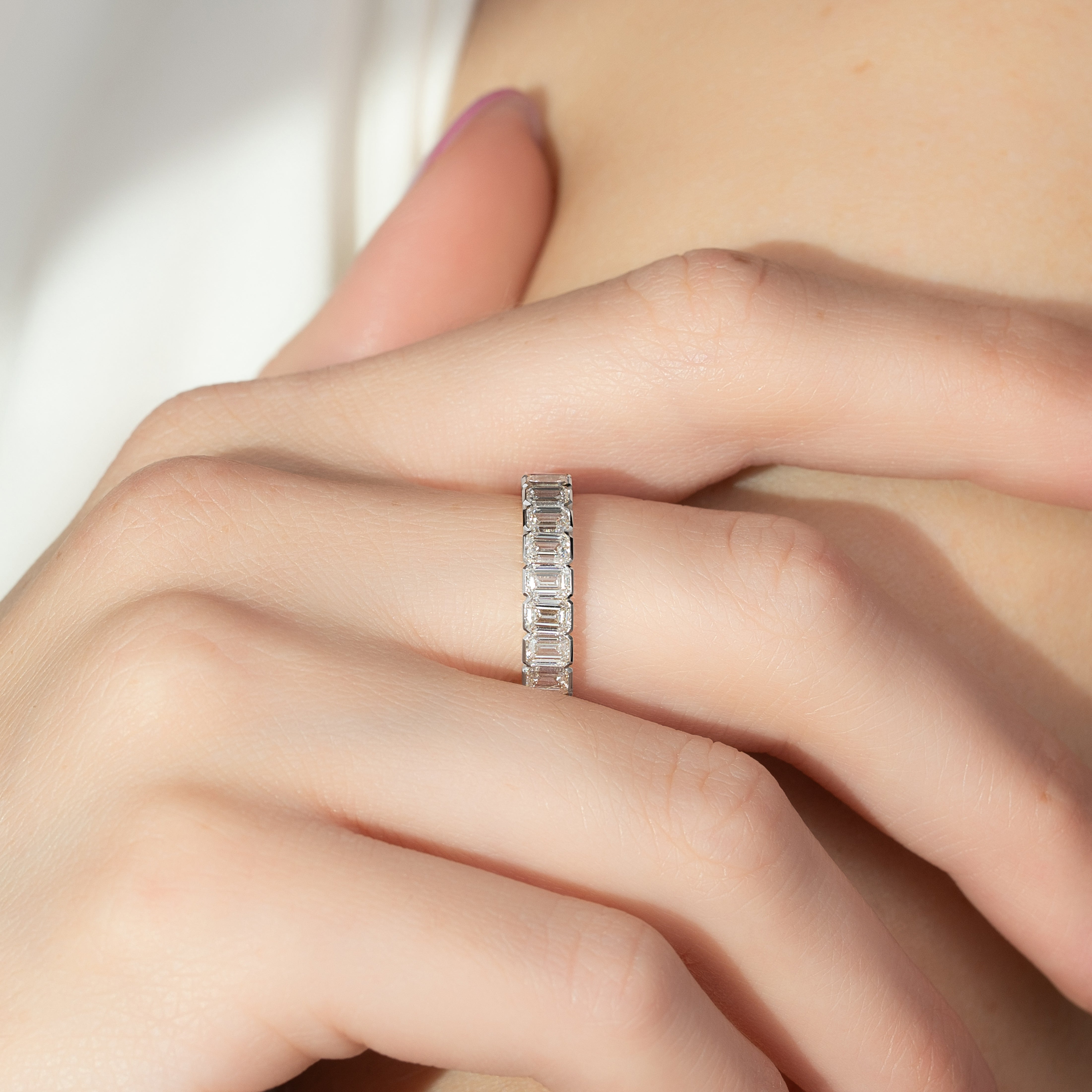 4ct Cerise Emerald Cut Moissanite Ring - Silver