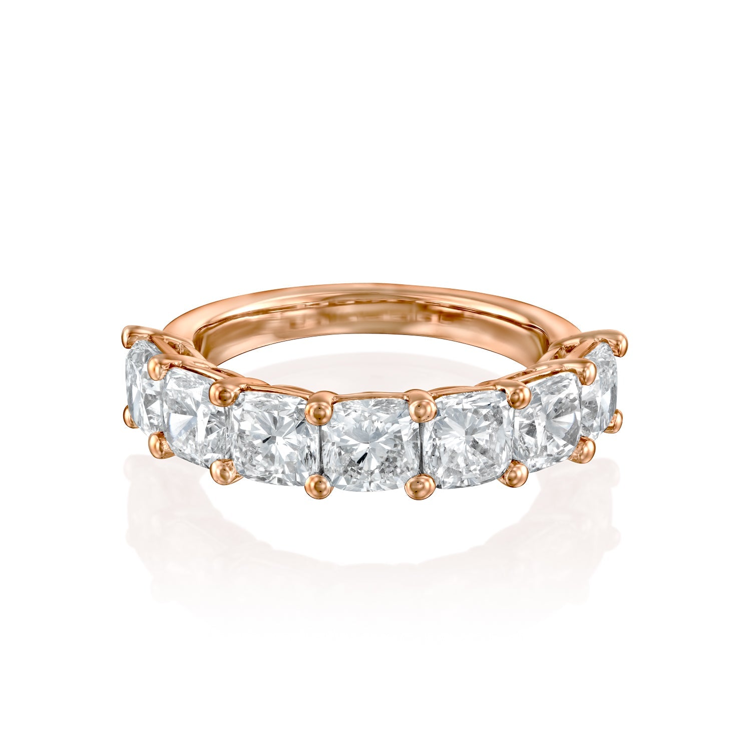 7 Stone 3ct Namira Cushion Cut Moissanite Ring - Rose Gold