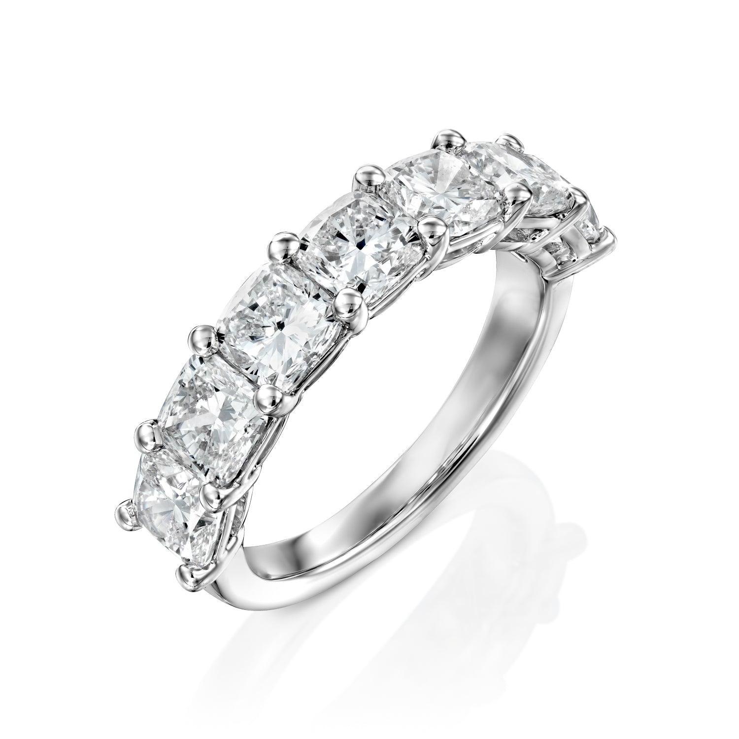 7 Stone 3ct Namira Cushion Cut Moissanite Ring - Silver