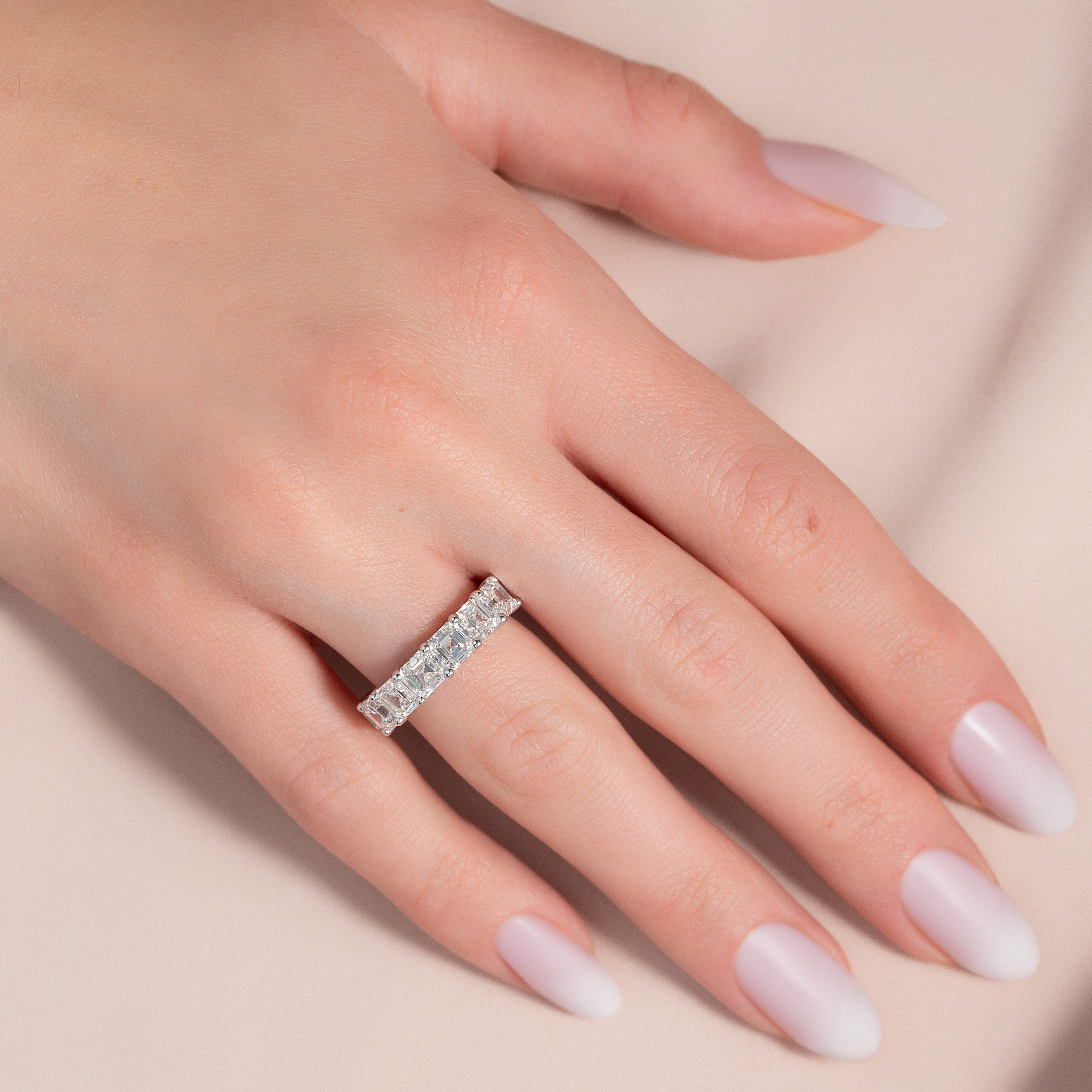7 Stone 3ct Kalya Asscher Cut Moissanite Ring - Silver