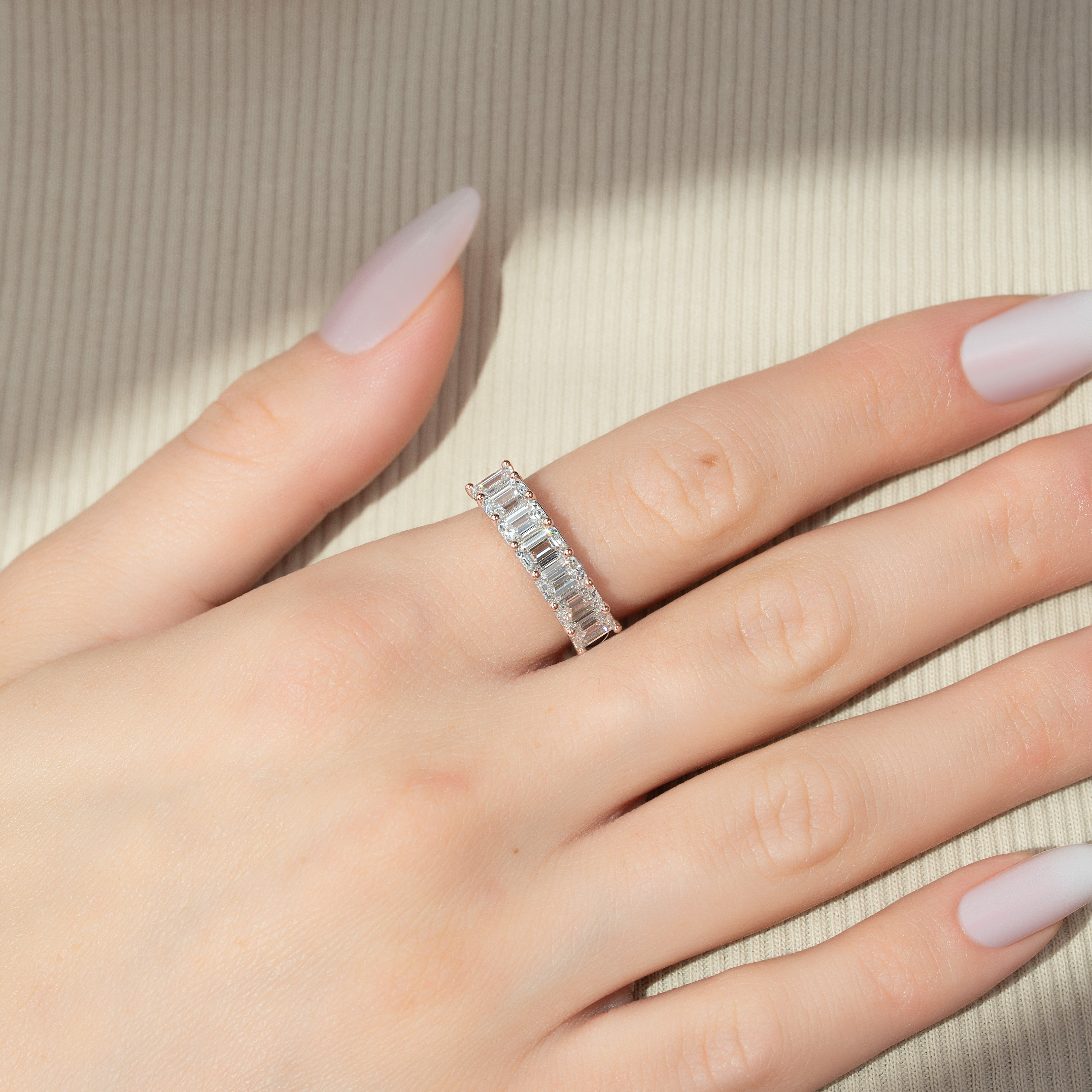7 Stone 3ct Melita Emerald Cut Moissanite Ring - Rose Gold