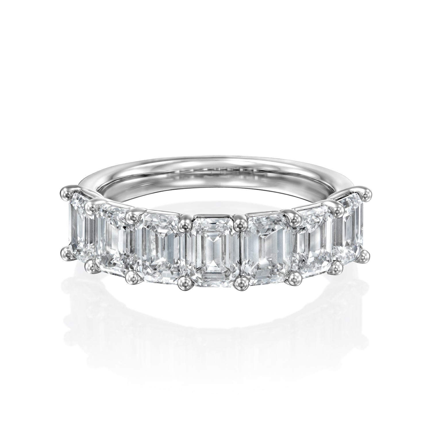 7 Stone 3ct Melita Emerald Cut Moissanite Ring - Silver