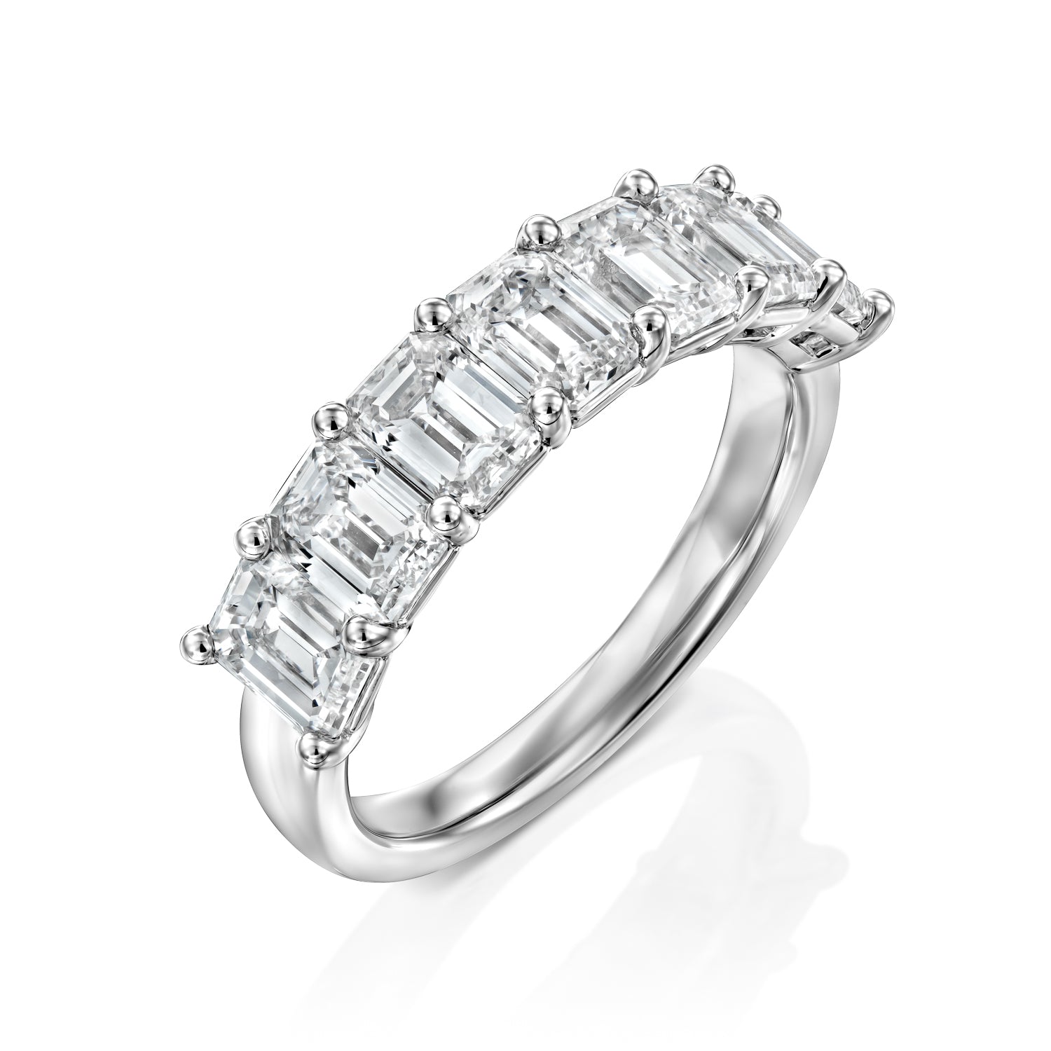 7 Stone 3ct Melita Emerald Cut Moissanite Ring - Silver