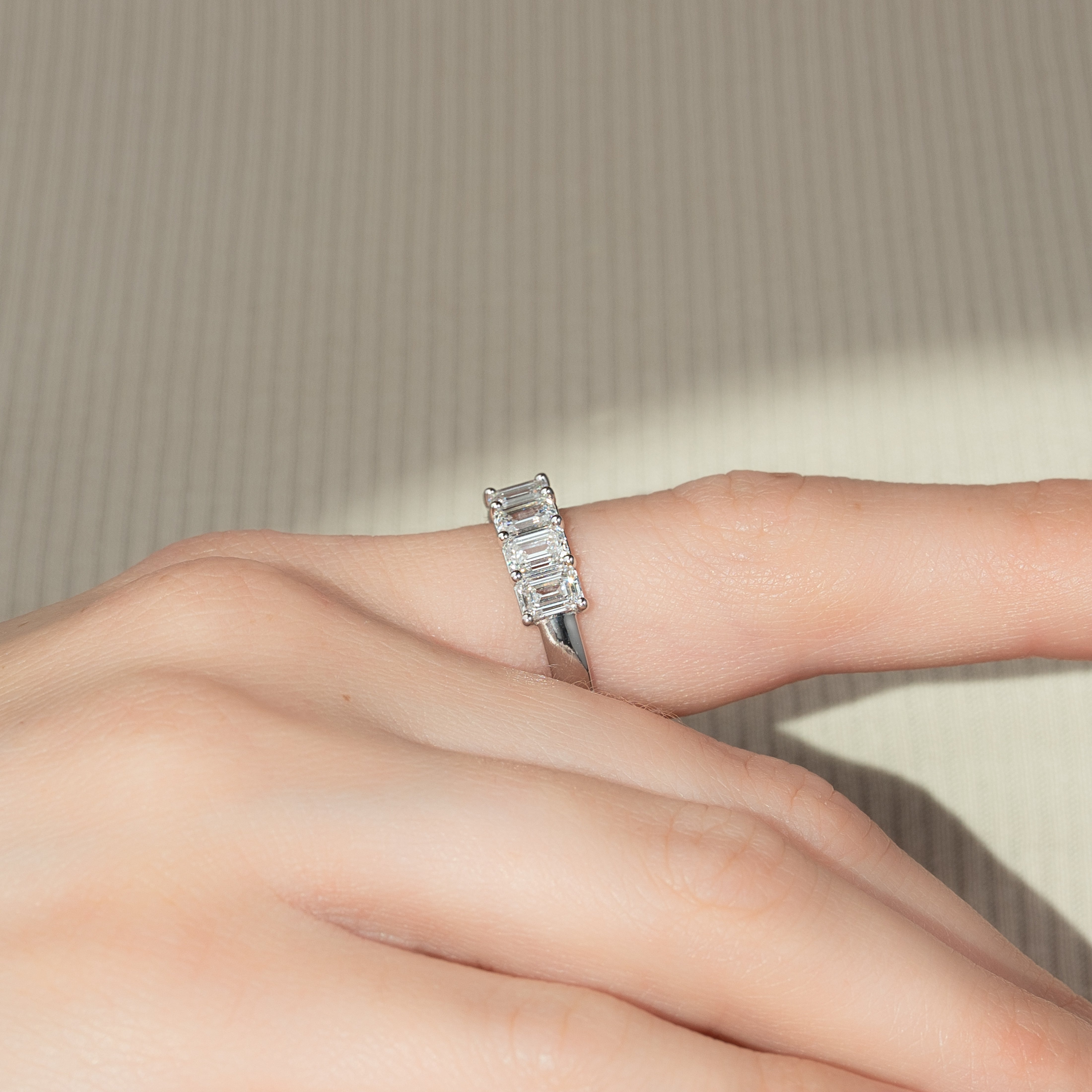 7 Stone 3ct Melita Emerald Cut Moissanite Ring - Silver