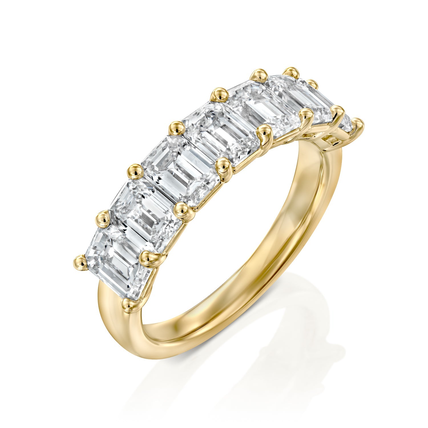 7 Stone 3ct Melita Emerald Cut Moissanite Ring - Gold