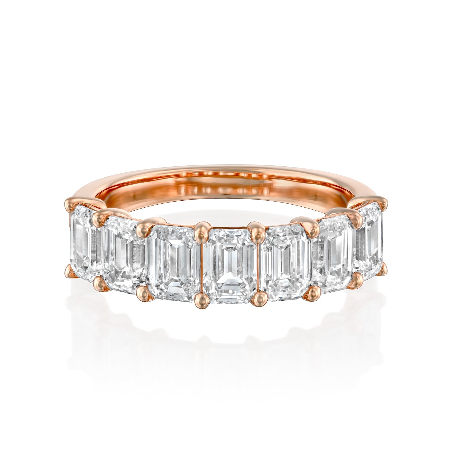 7 Stone 3.5ct Esla Emerald Cut Moissanite Ring - Rose Gold