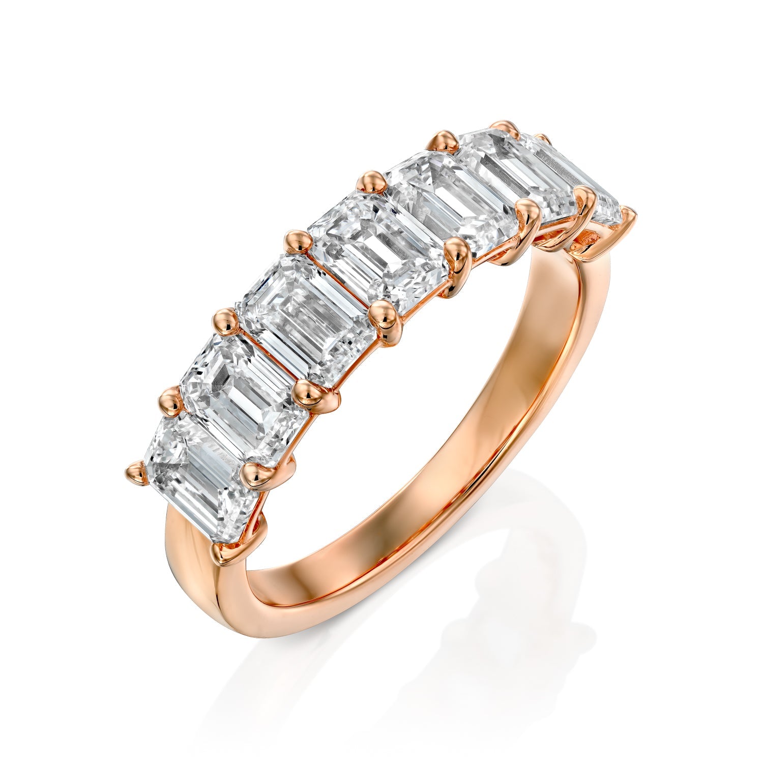 7 Stone 3.5ct Esla Emerald Cut Moissanite Ring - Rose Gold