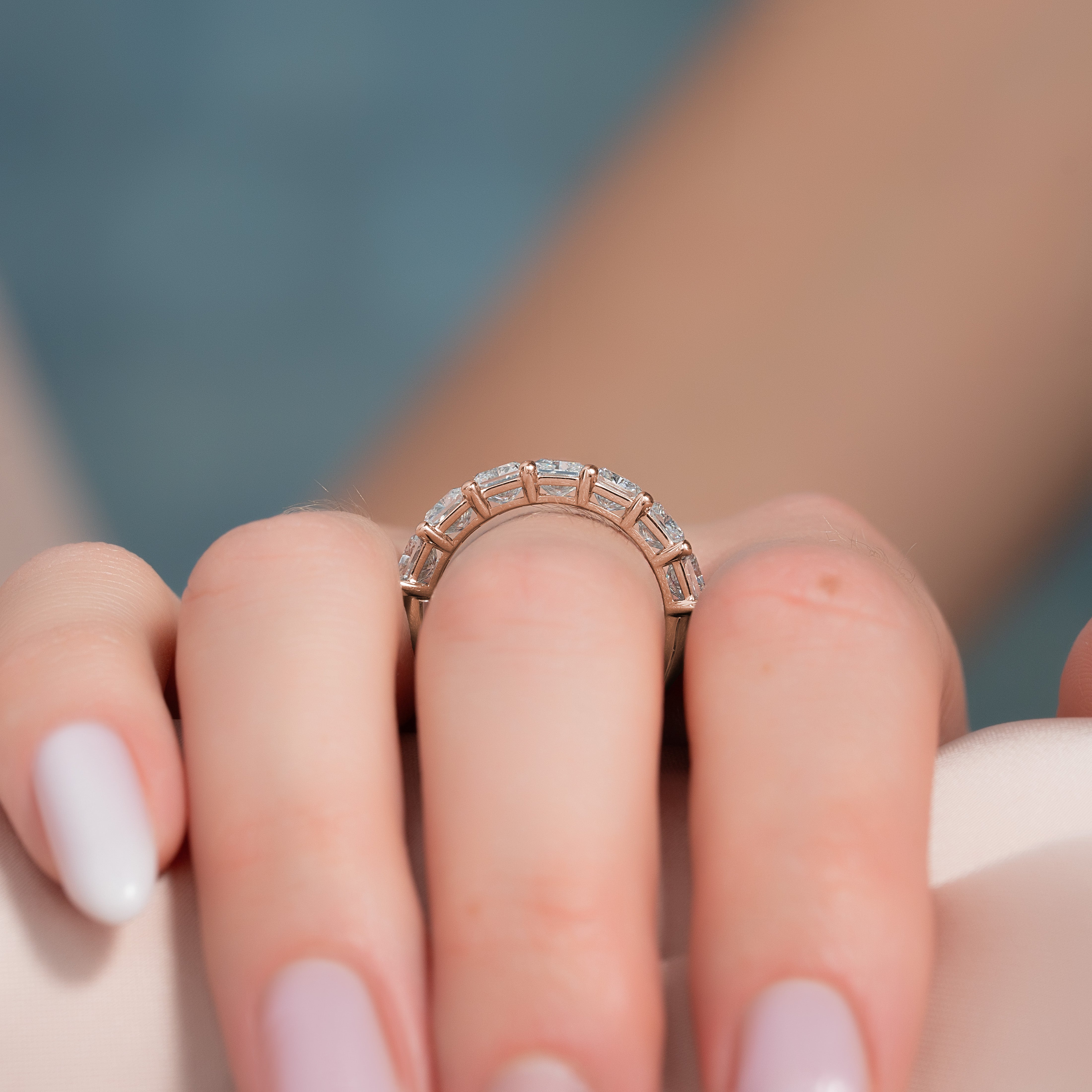 7 Stone 4ct Emile Radiant Cut Moissanite Ring - Rose Gold