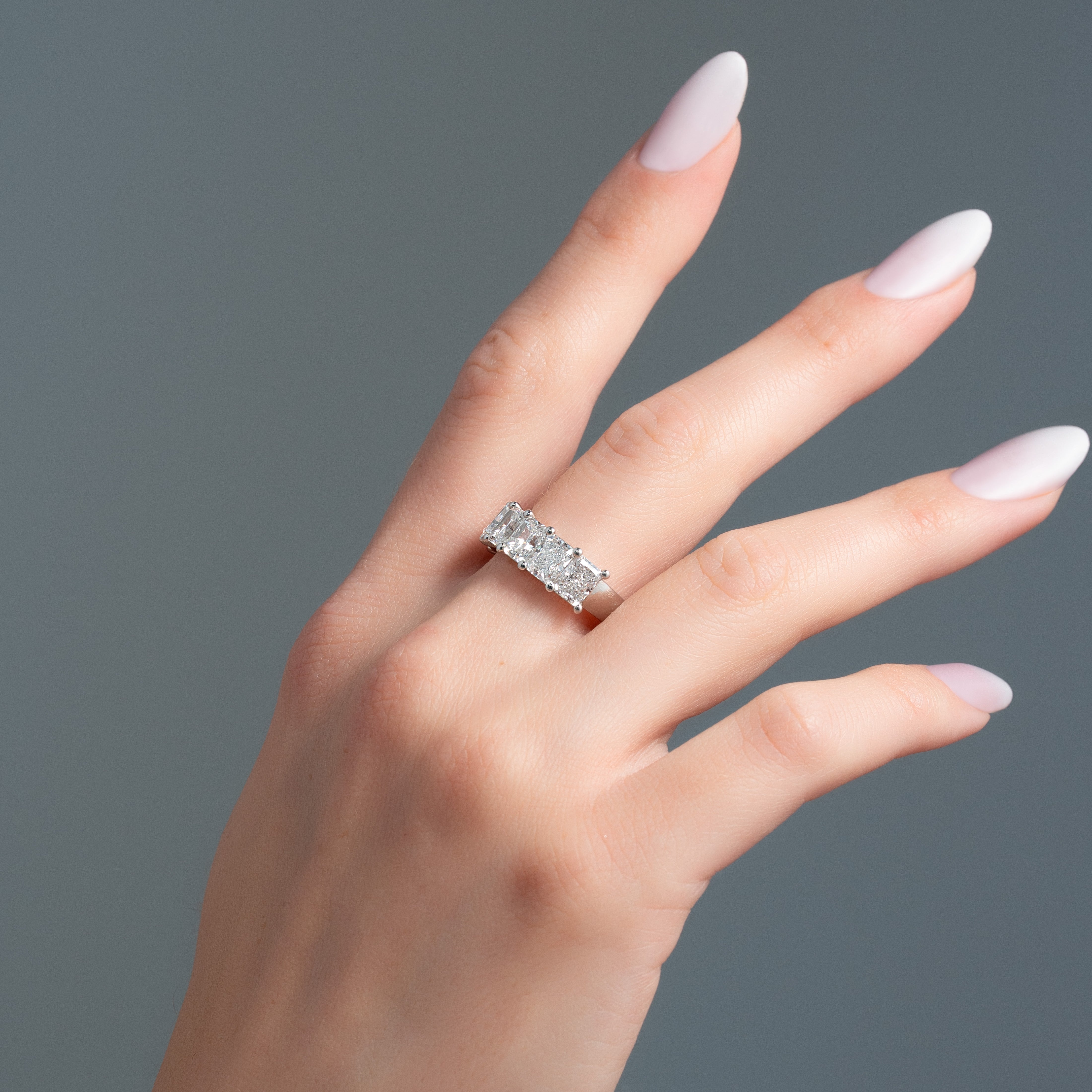 7 Stone 4ct Emile Radiant Cut Moissanite Ring - Silver