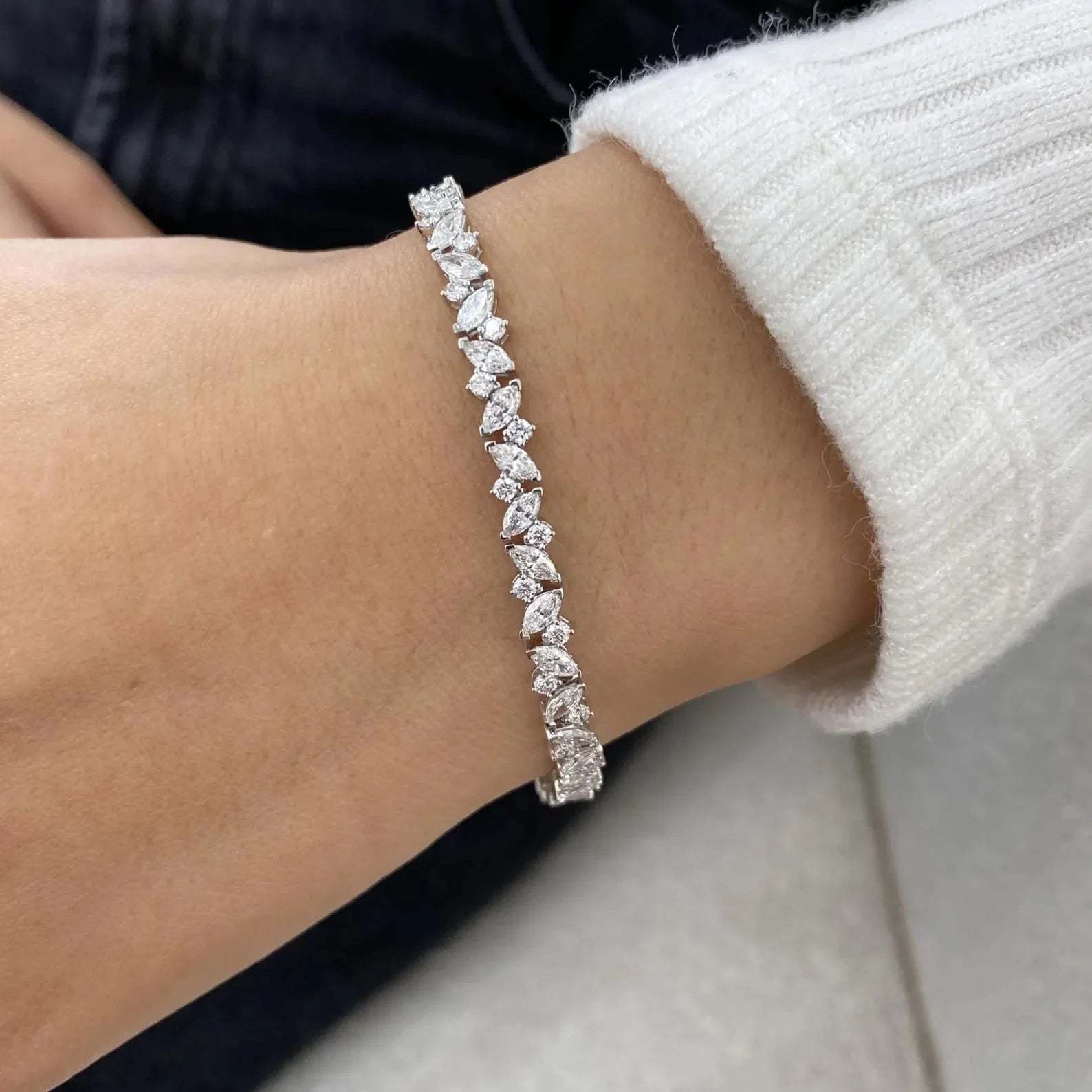 Cascading Marquise and Round Cut Tennis Bracelet For Women La Stella Jewels