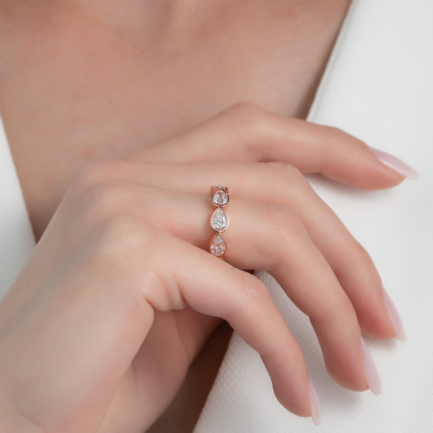 3ct Angelina Pear Cut Moissanite Ring - Rose Gold