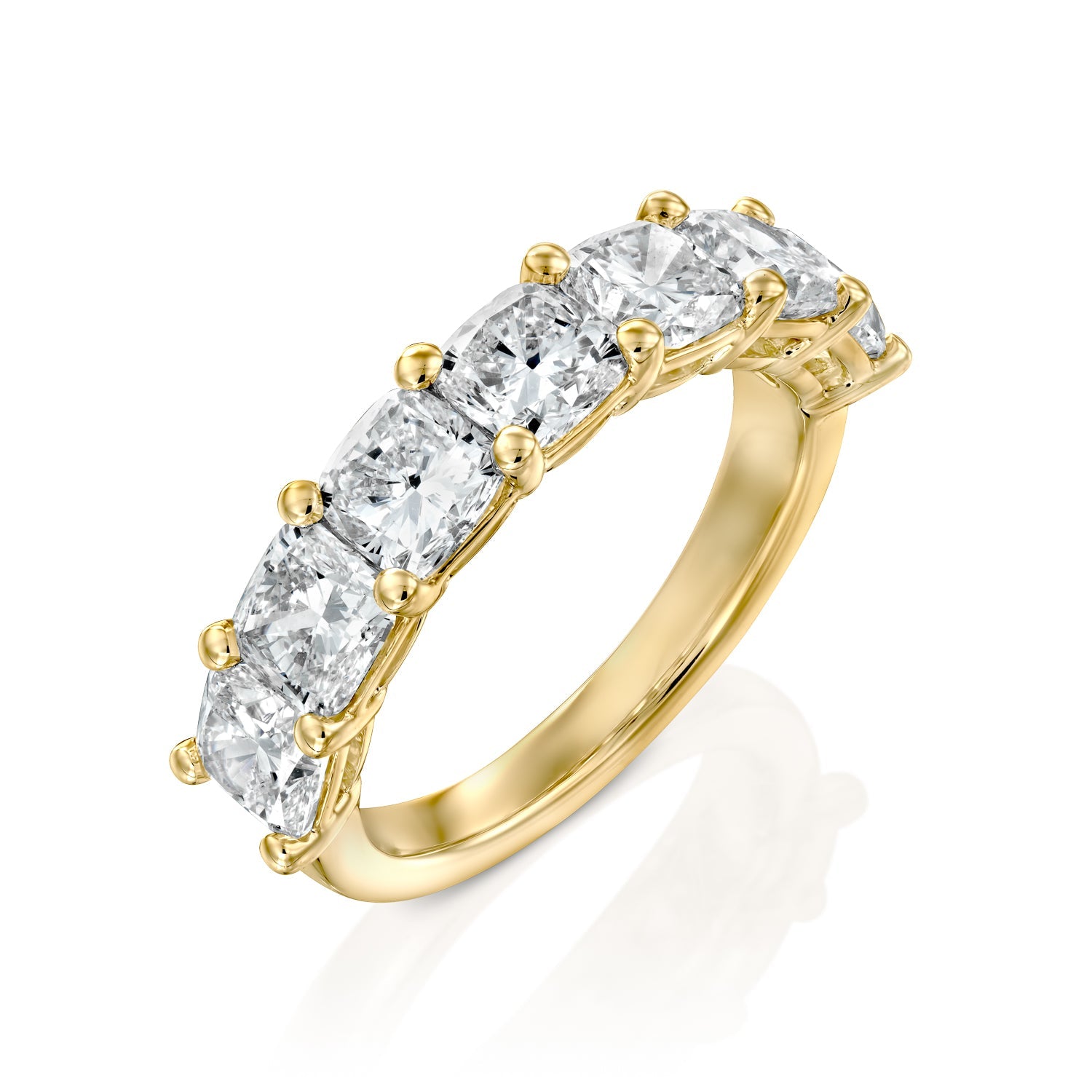7 Stone 3ct Namira Cushion Cut Moissanite Ring - Gold