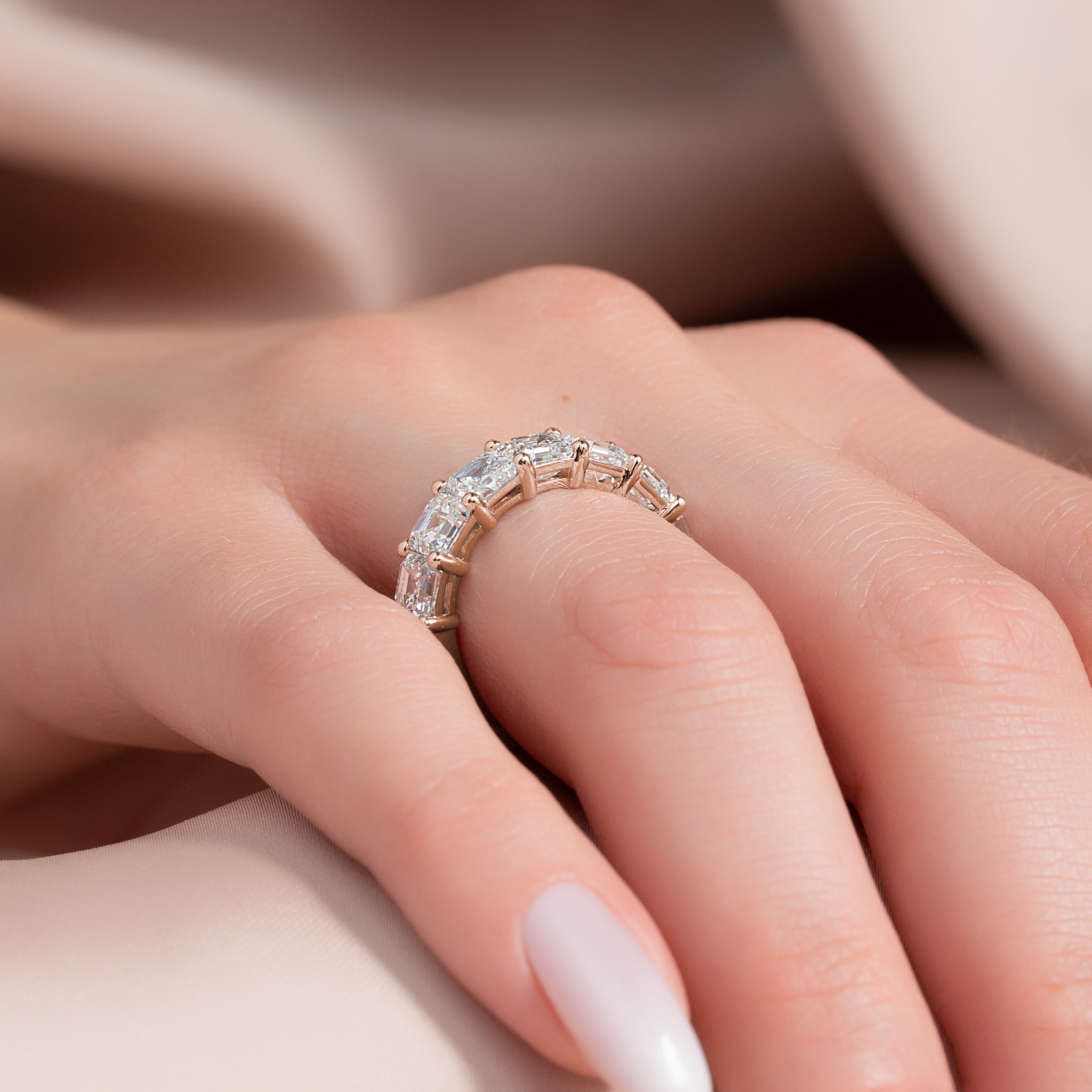 7 Stone 3ct Kalya Asscher Cut Moissanite Ring - Rose Gold