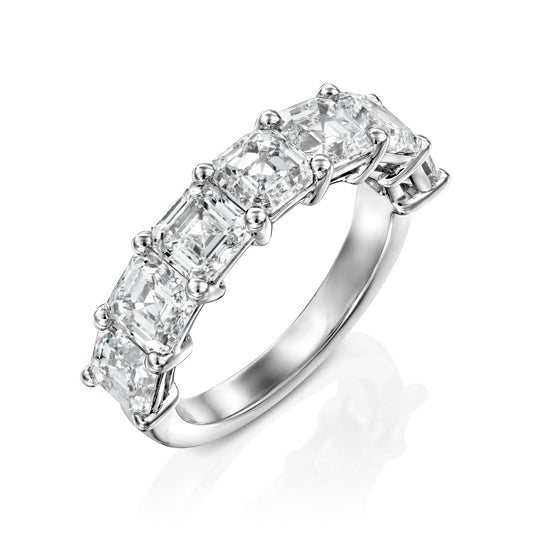 7 Stone 3ct Kalya Asscher Cut Moissanite Ring - Silver