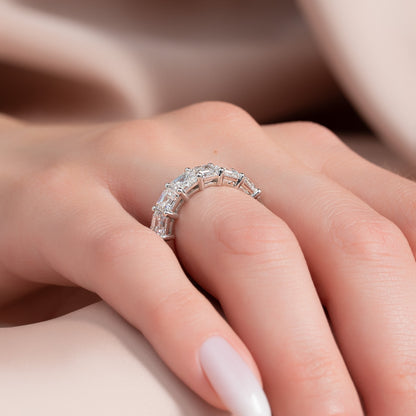 7 Stone 3ct Kalya Asscher Cut Moissanite Ring - Silver