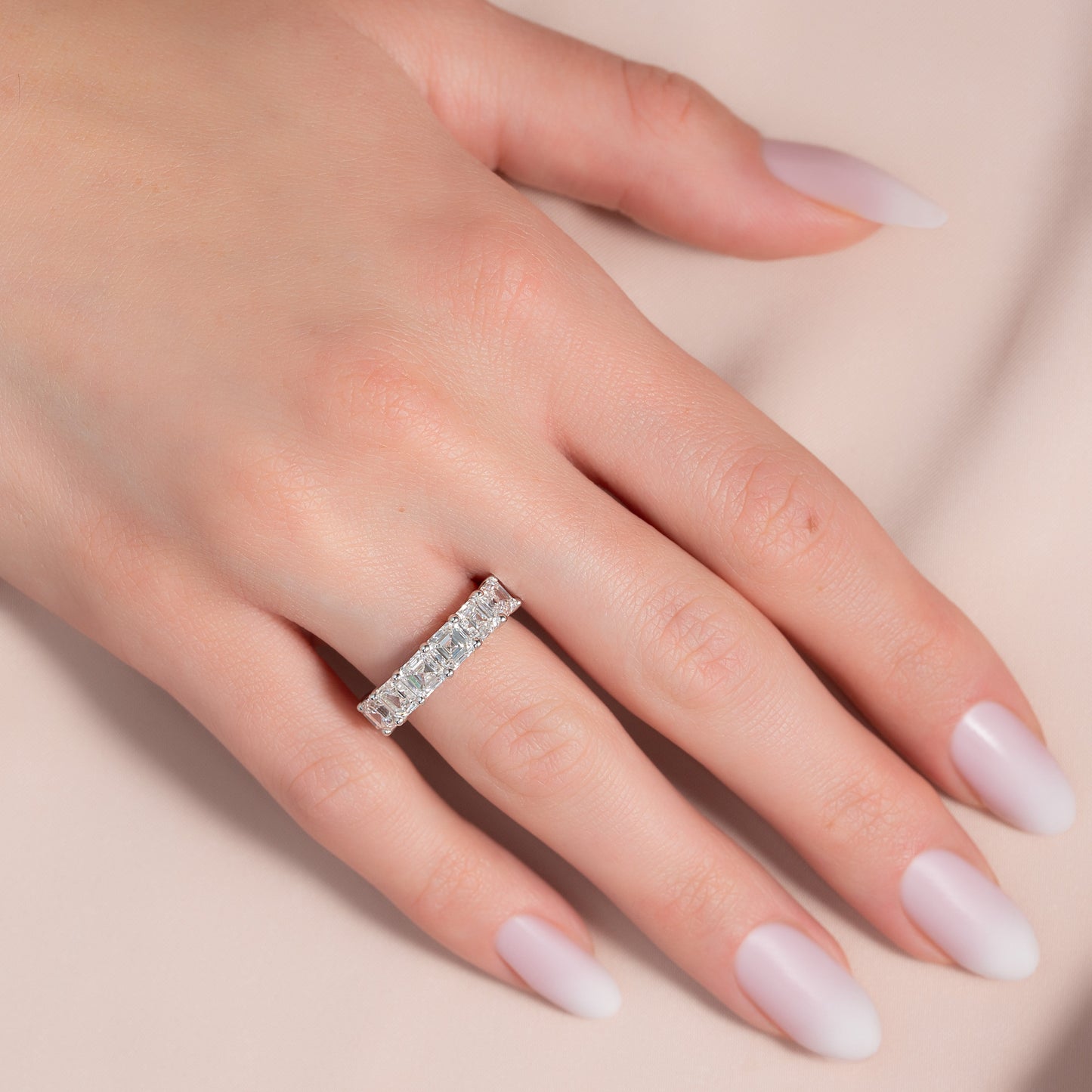 7 Stone 3ct Kalya Asscher Cut Moissanite Ring - Silver