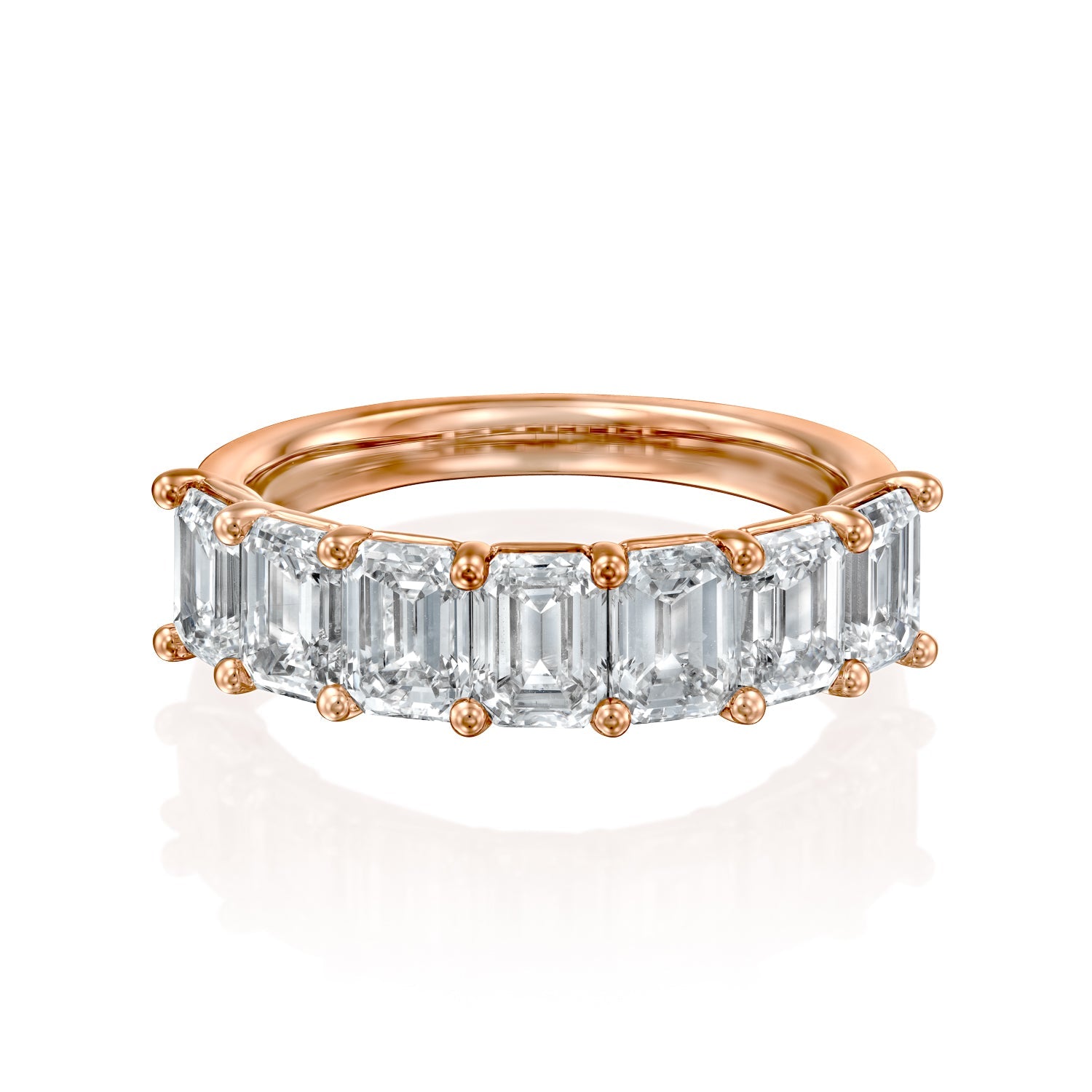 7 Stone 3ct Melita Emerald Cut Moissanite Ring - Rose Gold