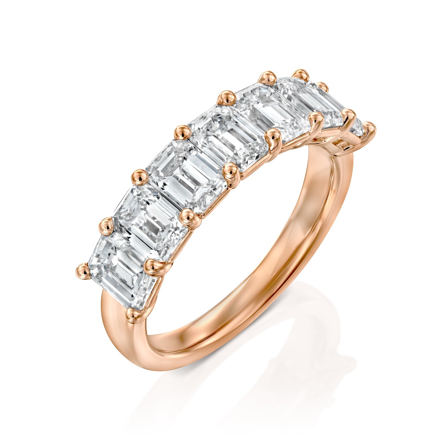 7 Stone 3ct Melita Emerald Cut Moissanite Ring - Rose Gold