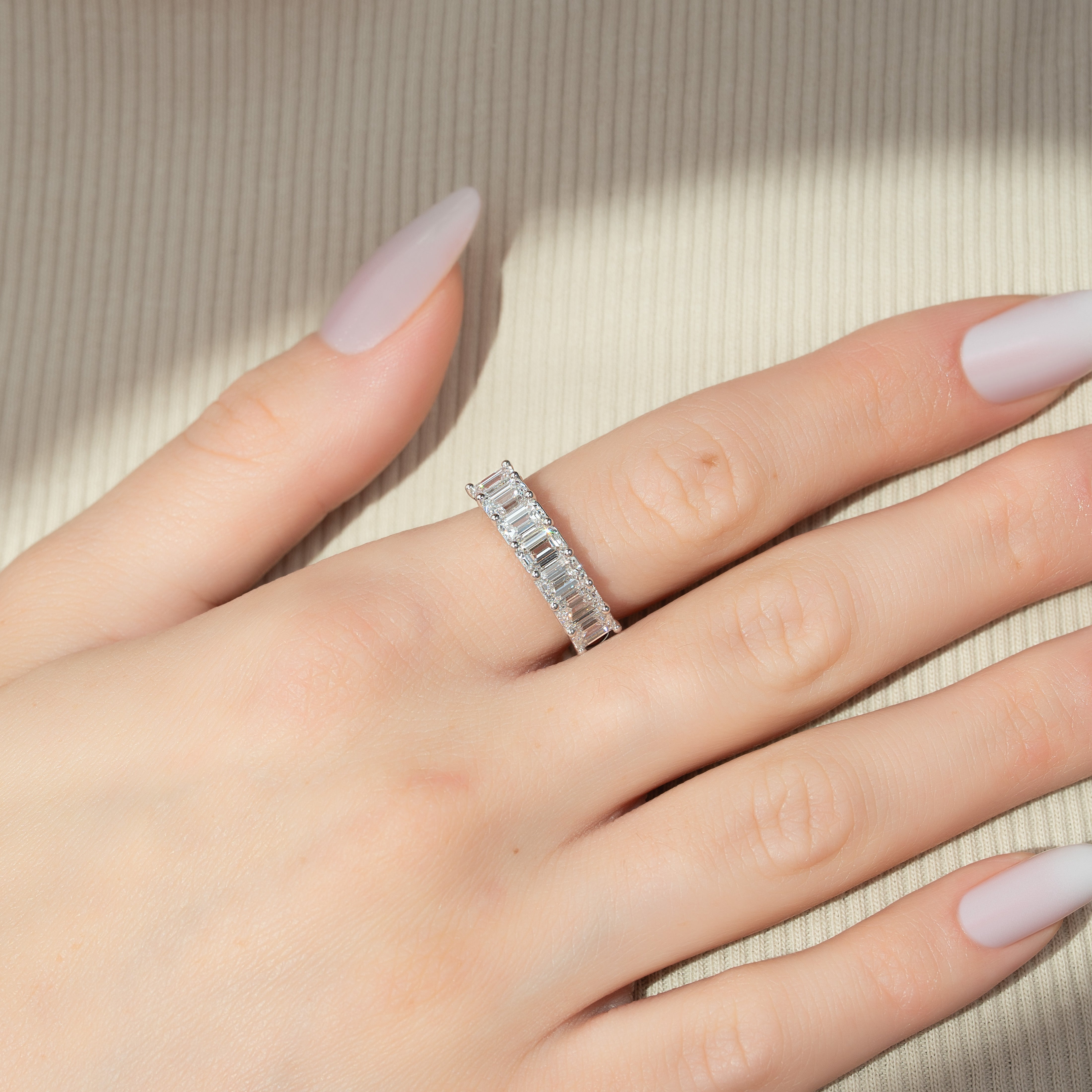 7 Stone 3ct Melita Emerald Cut Moissanite Ring - Silver