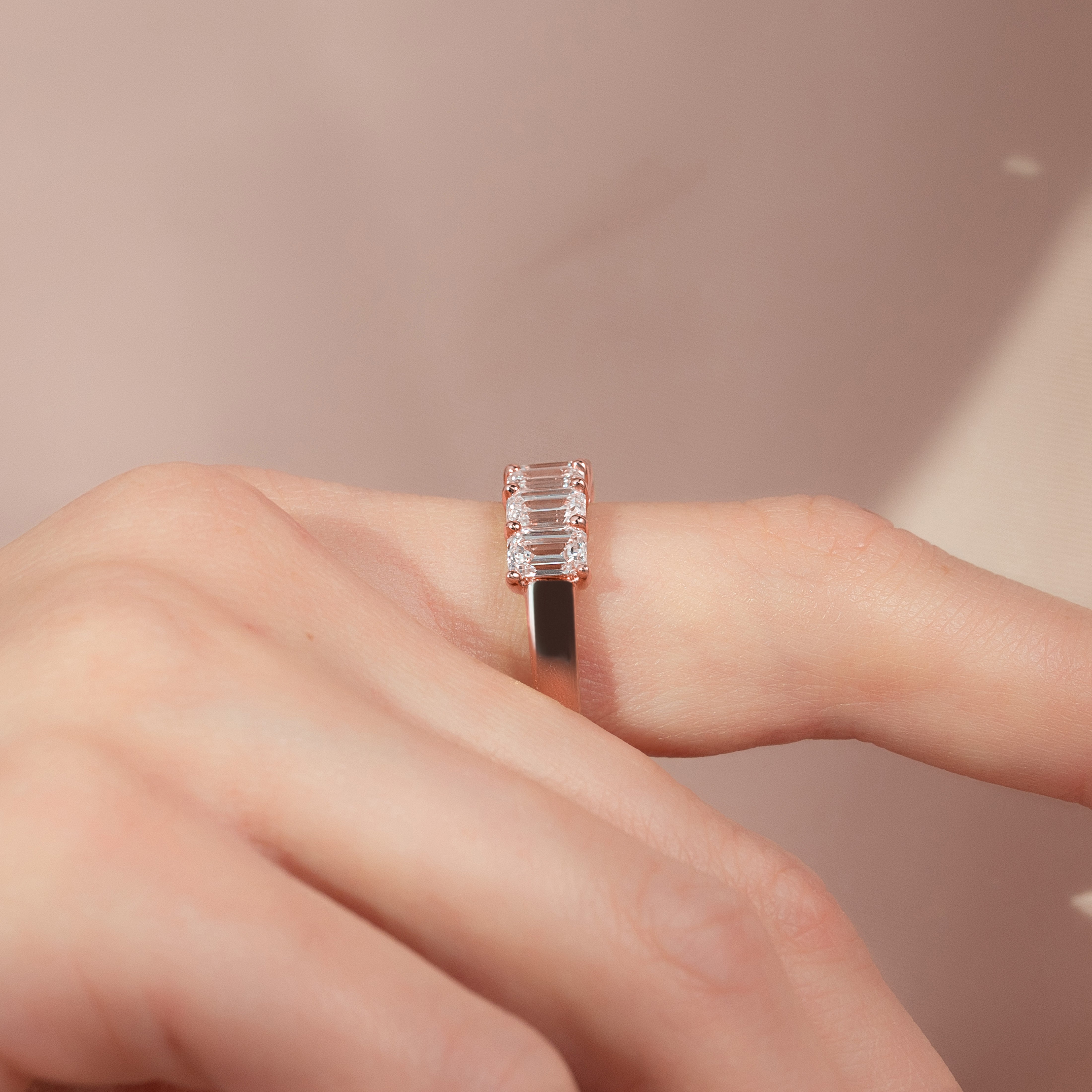 7 Stone 3.5ct Esla Emerald Cut Moissanite Ring - Rose Gold