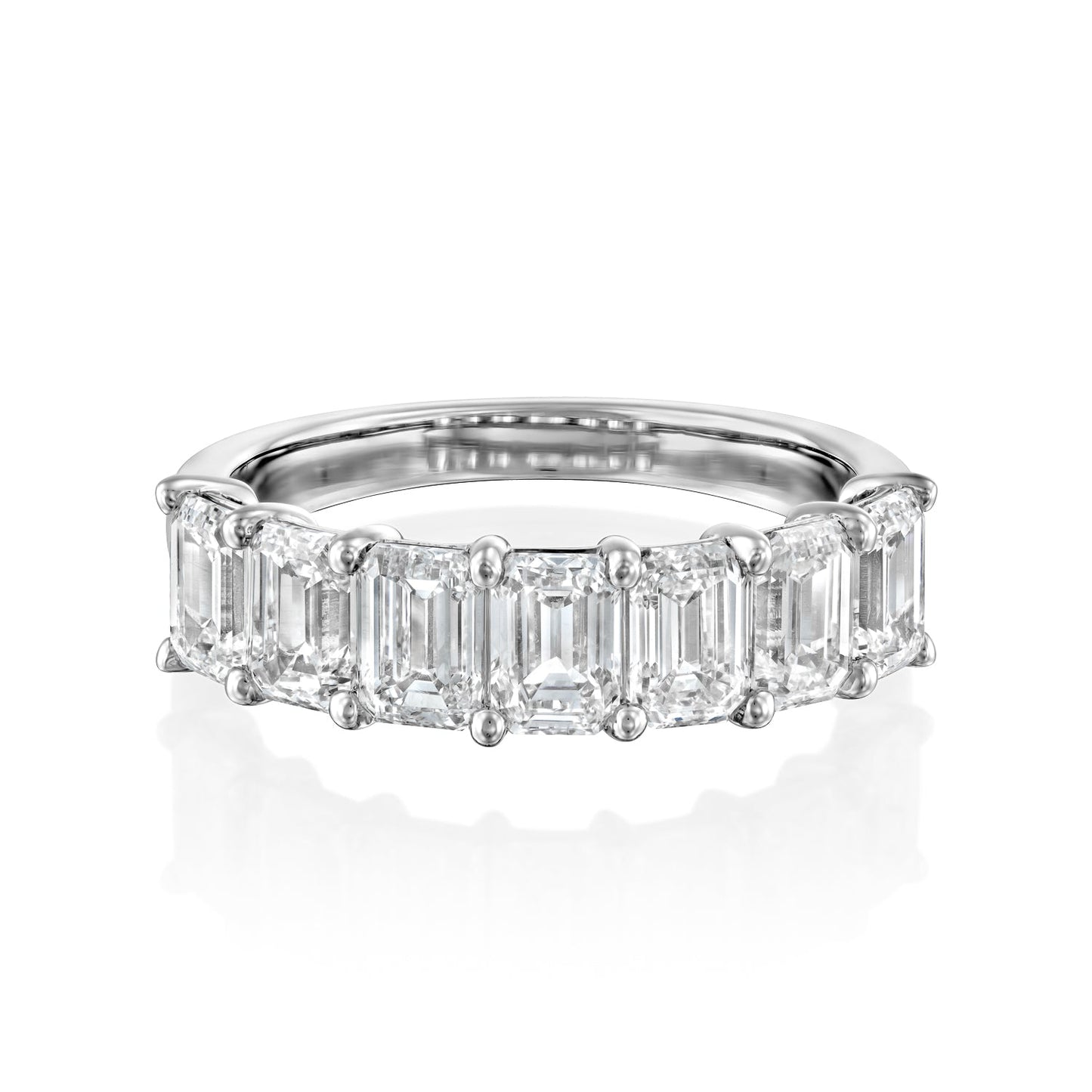 7 Stone 3.5ct Esla Emerald Cut Moissanite Ring - Silver