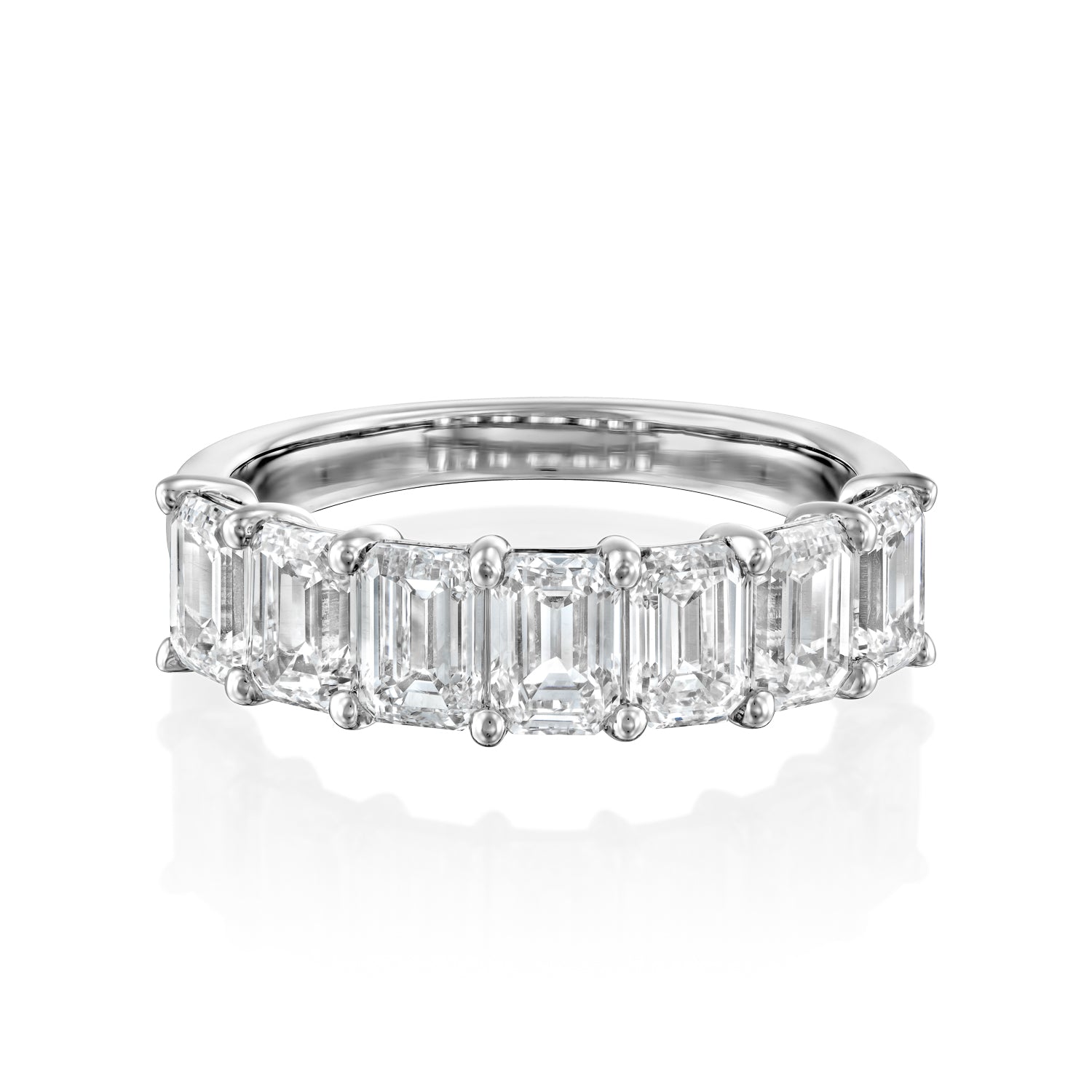 7 Stone 3.5ct Esla Emerald Cut Moissanite Ring - Silver