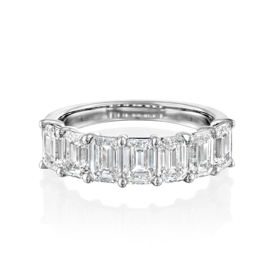 7 Stone 3.5ct Esla Emerald Cut Moissanite Ring - Silver