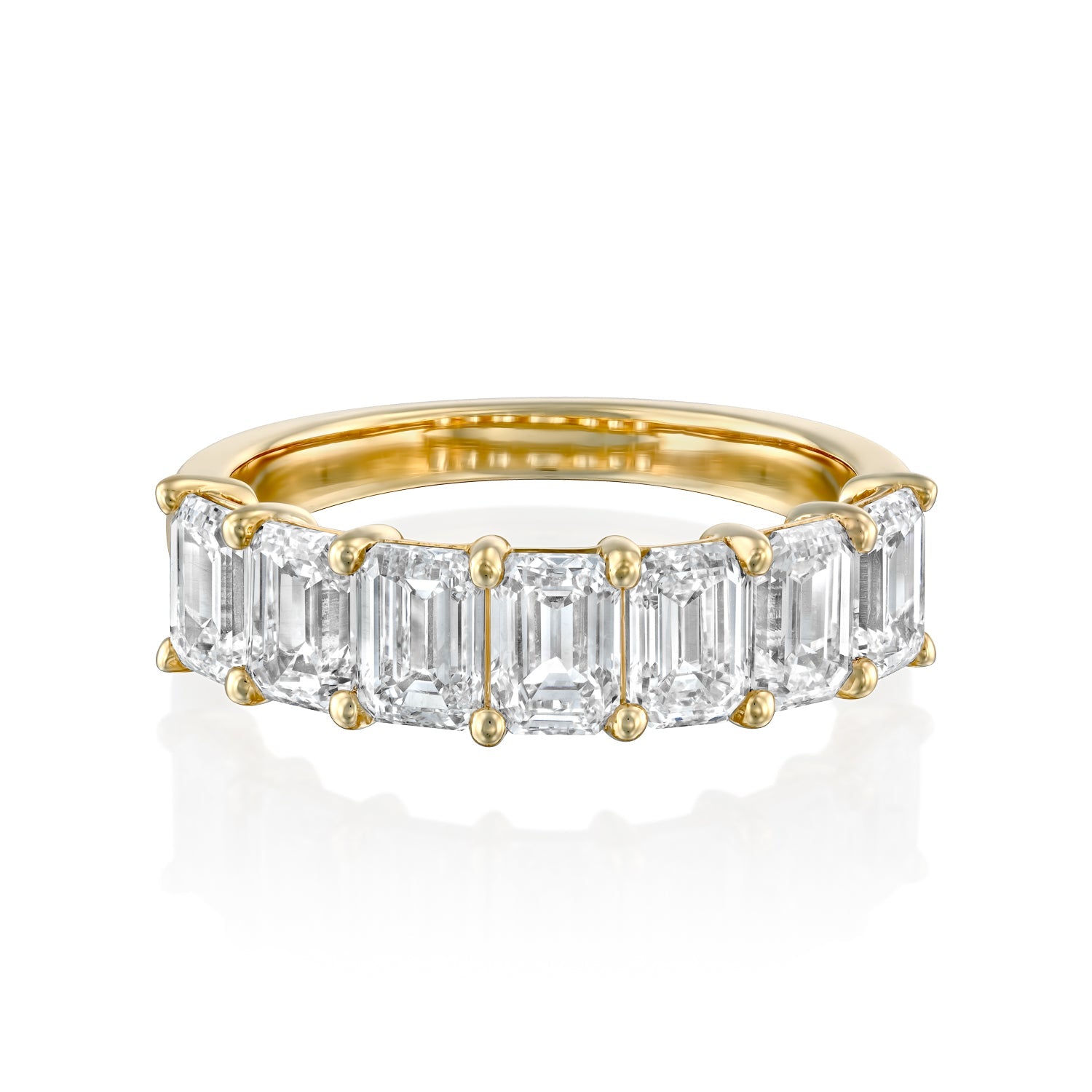 7 Stone 3.5ct Esla Emerald Cut Moissanite Ring - Gold