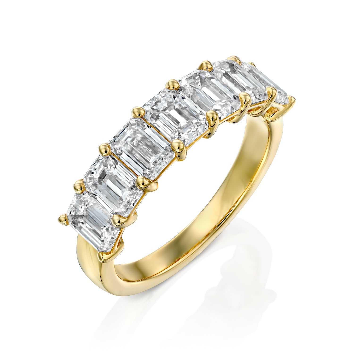 7 Stone 3.5ct Esla Emerald Cut Moissanite Ring - Gold