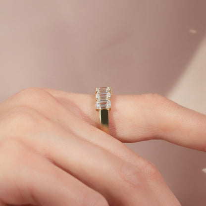 7 Stone 3.5ct Esla Emerald Cut Moissanite Ring - Gold