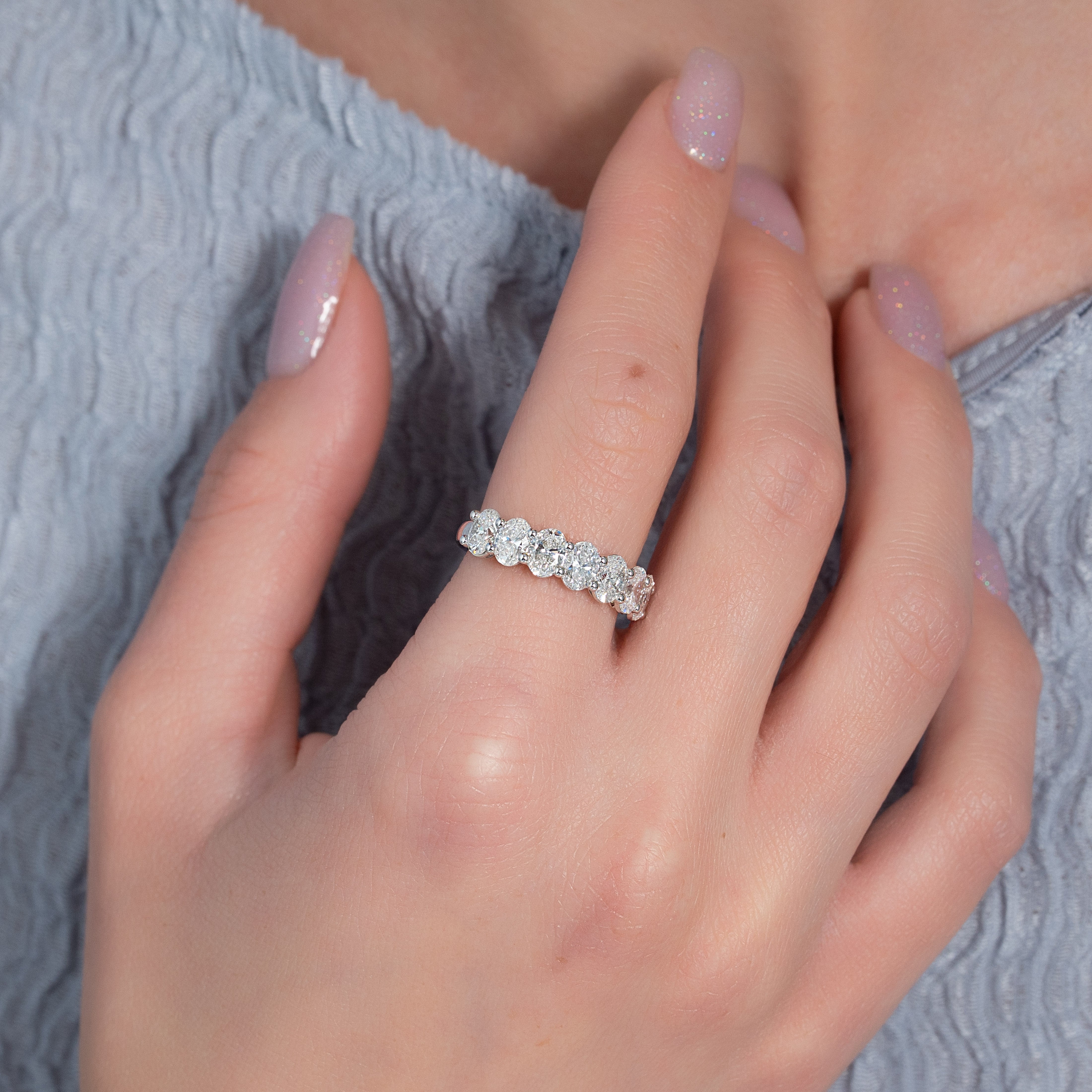 7 Stone 2ct Tatiana Oval Cut Moissanite Ring - Silver