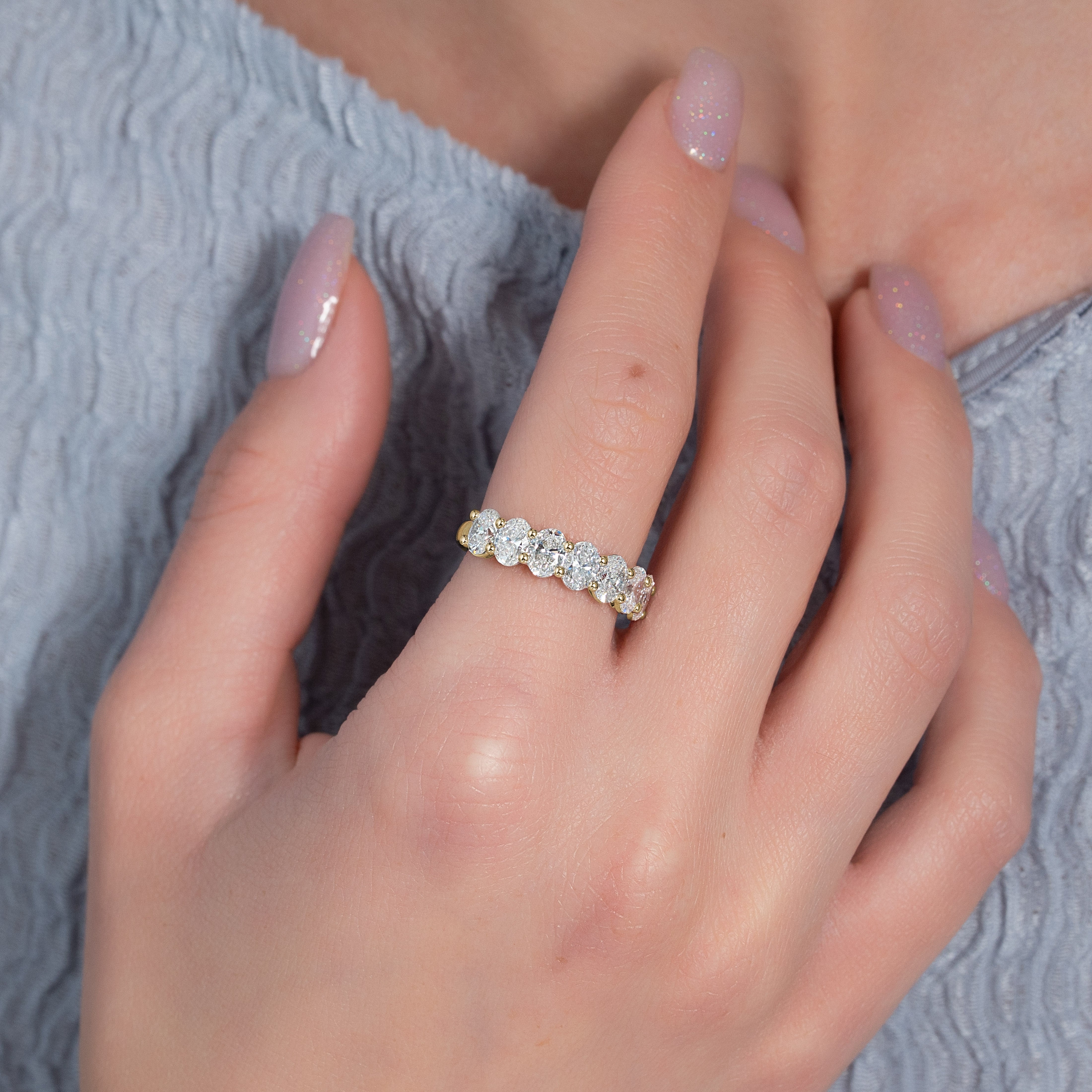 7 Stone 2ct Tatiana Oval Cut Moissanite Ring - Gold