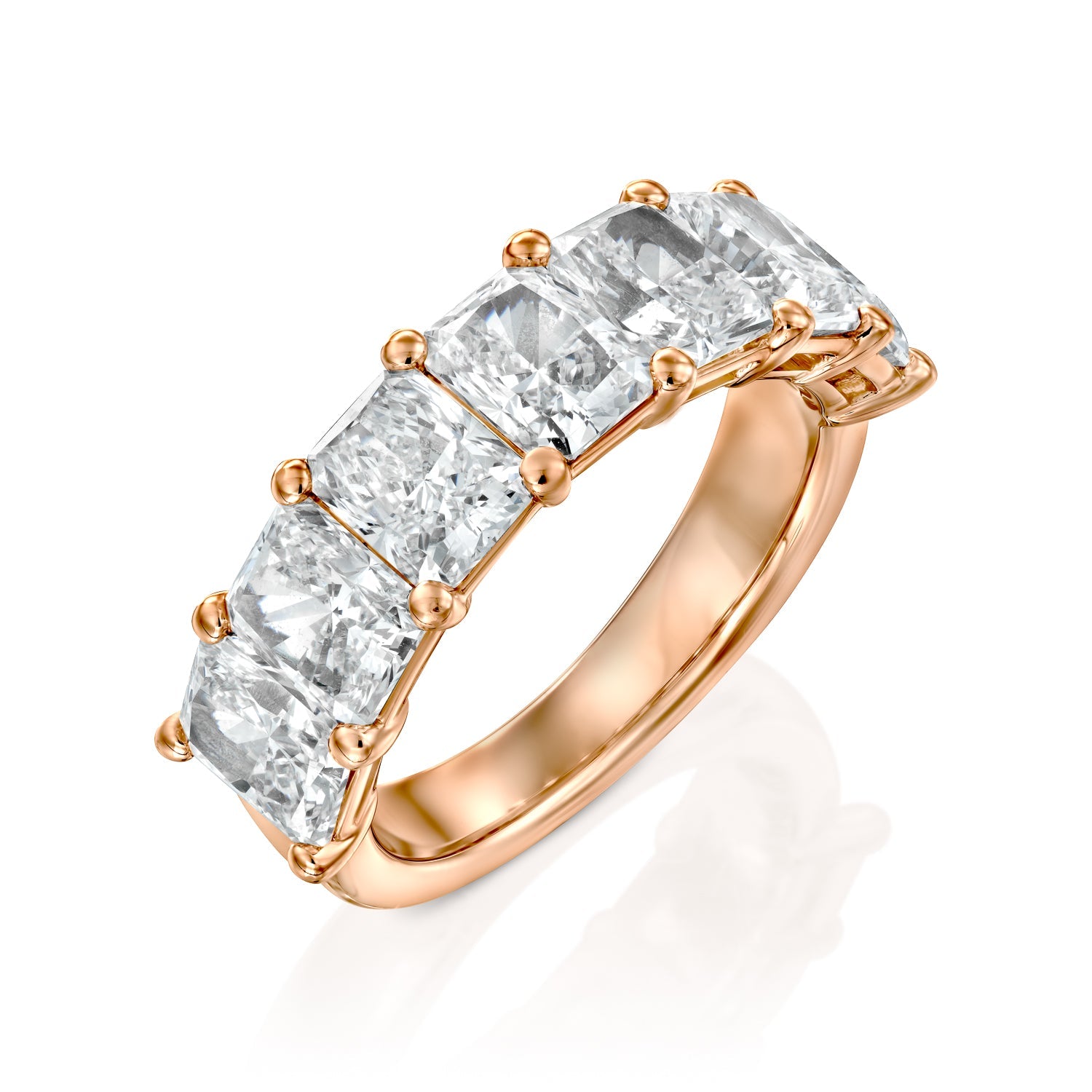 7 Stone 4ct Emile Radiant Cut Moissanite Ring - Rose Gold