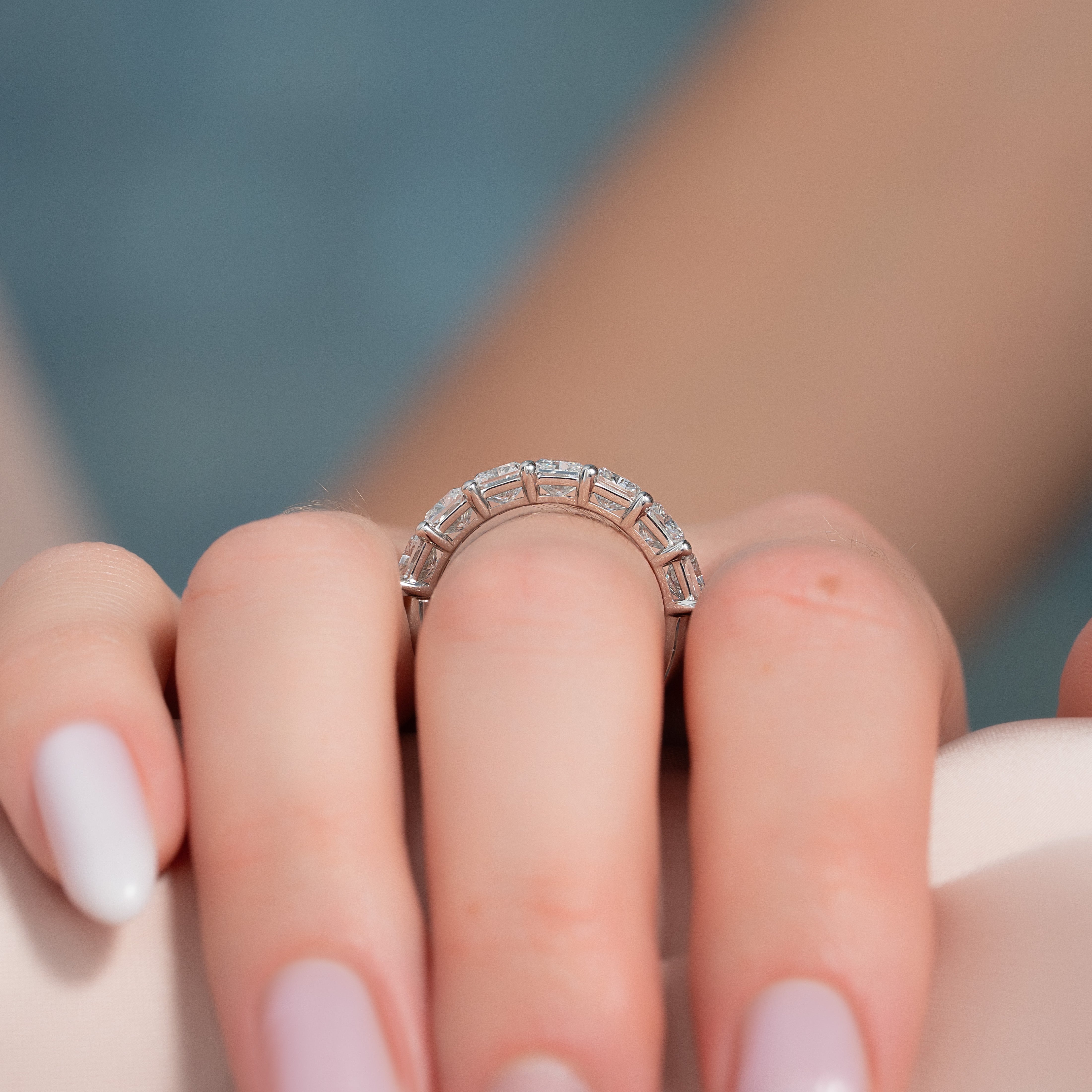 7 Stone 4ct Emile Radiant Cut Moissanite Ring - Silver