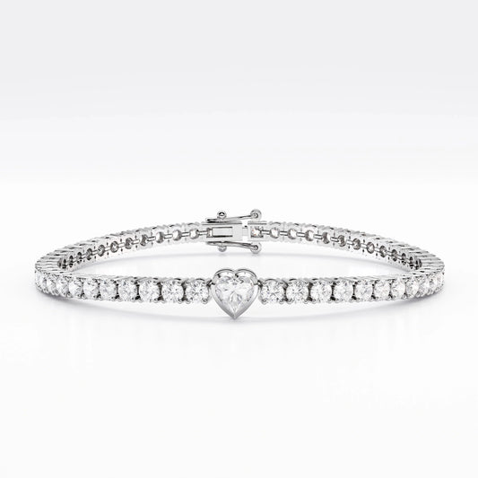 Heart Tennis Bracelet For Women (925 Sterling Silver) La Stella Jewels