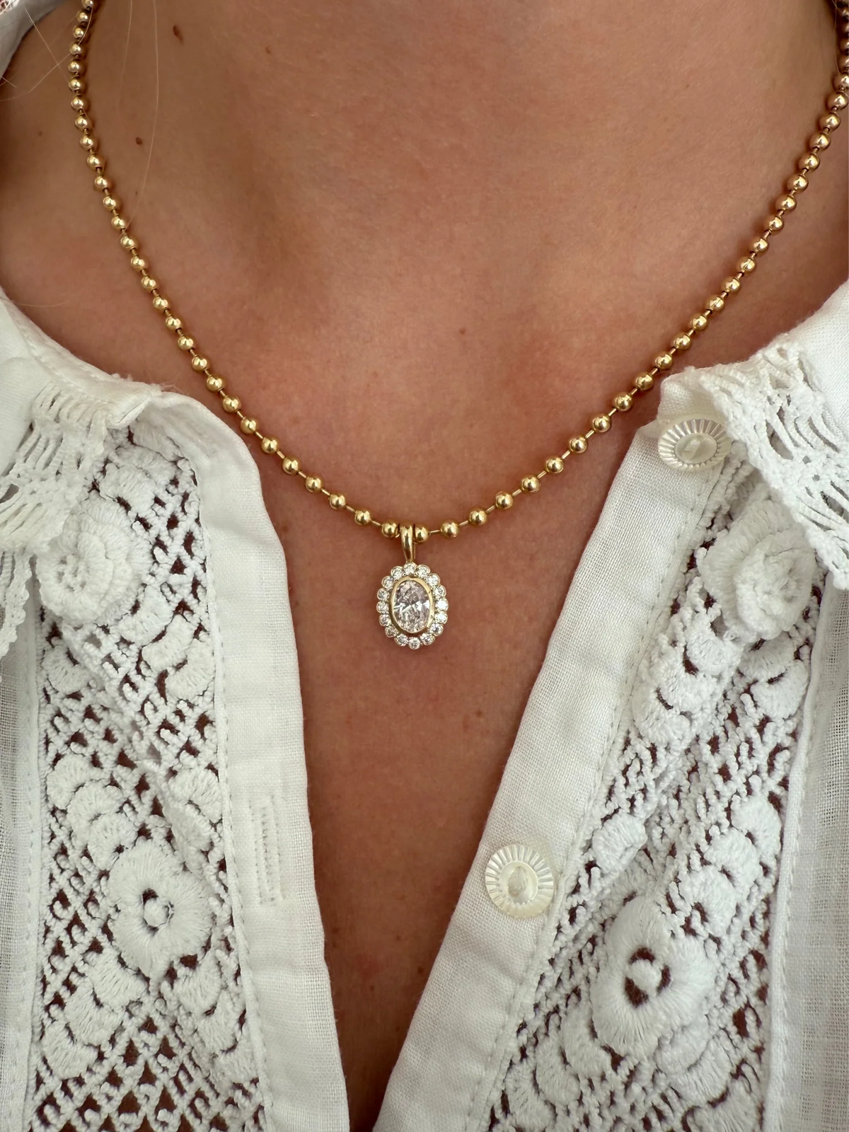 Sunflower Moissanite Pendant Necklace | Oval Moissanite Halo