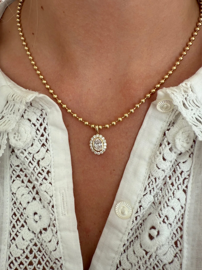Sunflower Moissanite Pendant Necklace | Oval Moissanite Halo