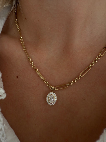 Sunflower Moissanite Pendant Necklace | Oval Moissanite Halo