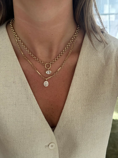 Sunflower Moissanite Pendant Necklace | Oval Moissanite Halo