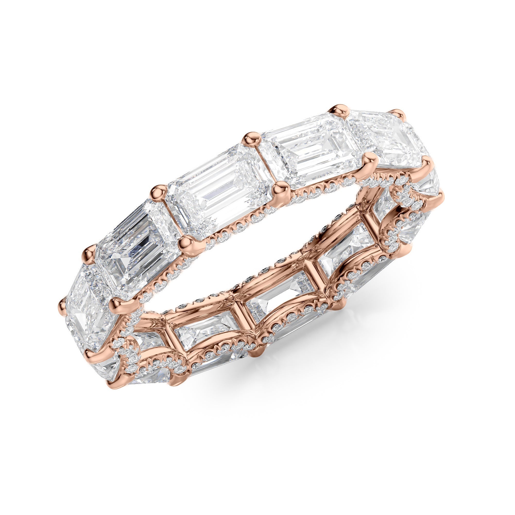 6.3ct Emara Emerald Cut Moissanite Ring - Rose Gold