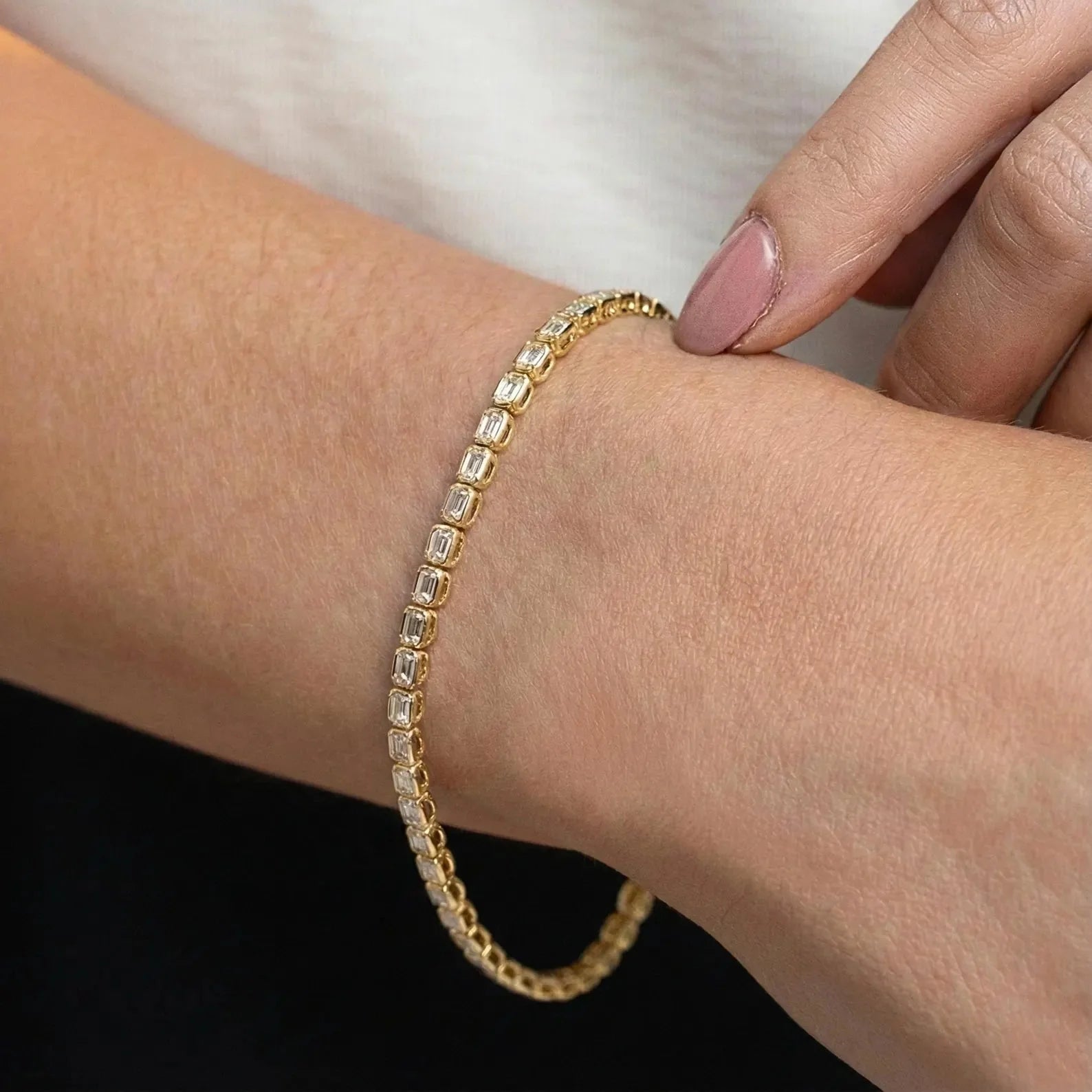 Bezel Emerald Cut Diamond Tennis Bracelet For Women La Stella Jewels